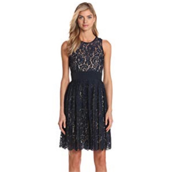 Eliza J Dresses & Skirts - NWOT Eliza J Navy Lace Dress with Pleated Skirt Size 6